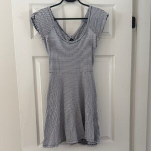 Navy Striped Cap Sleeve Mini Dress